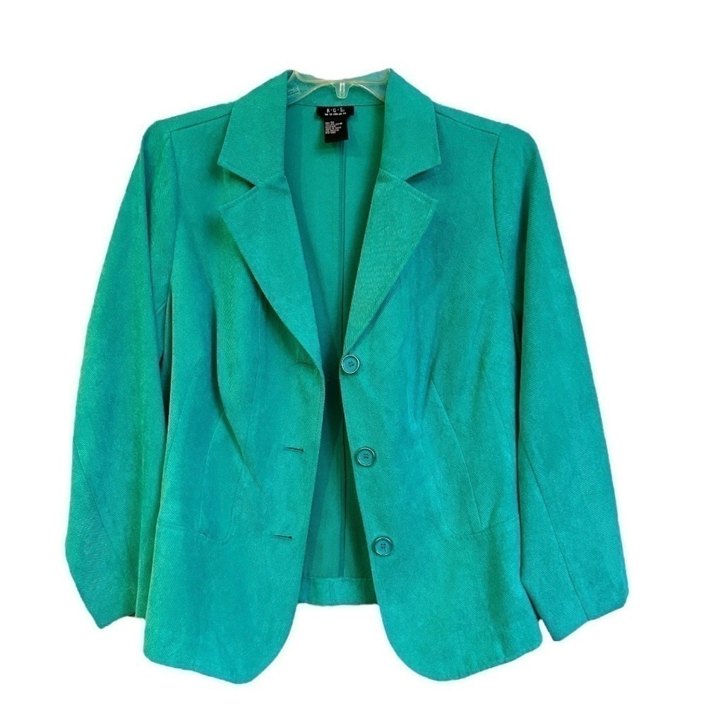R•Q•T WOMAN, TEAL GREEN, 3 BUTTON JACKET. DRESSY OR CASUAL WEAR. SIZE 1X - Picture 2 of 7